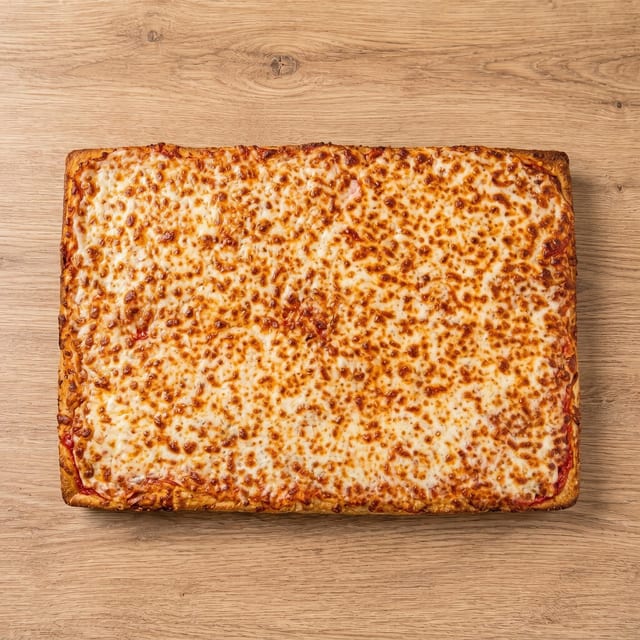 Sicilian Style Deep Dish Pepperoni Cheese Pizza with One Topping.